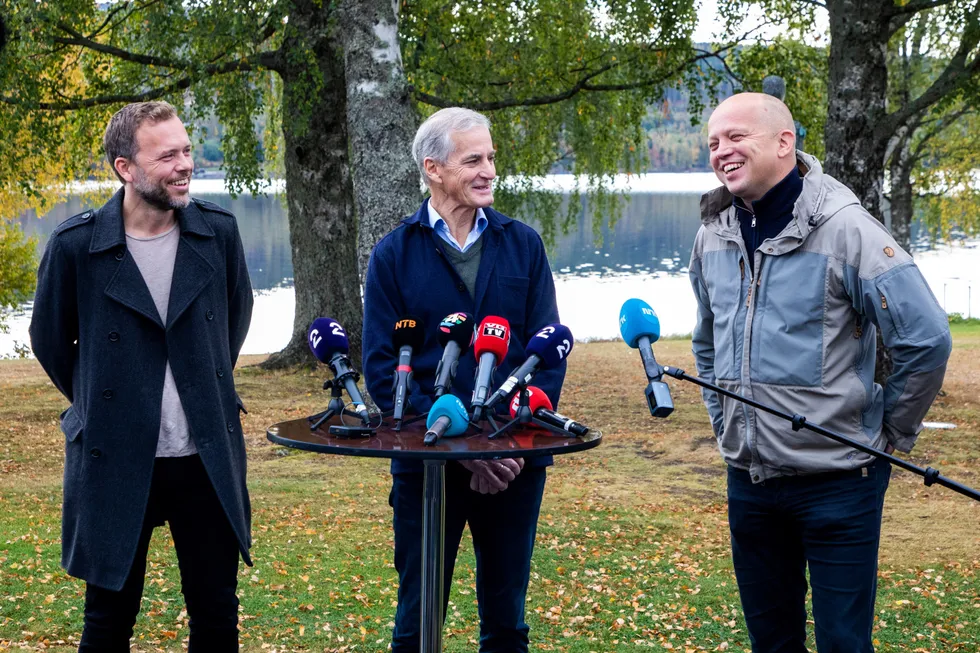 Audun Lysbakken, Jonas Gahr Støre og Trygve Slagsvold Vedum har brukt to dager på å sondere muligheten for å danne regjering.