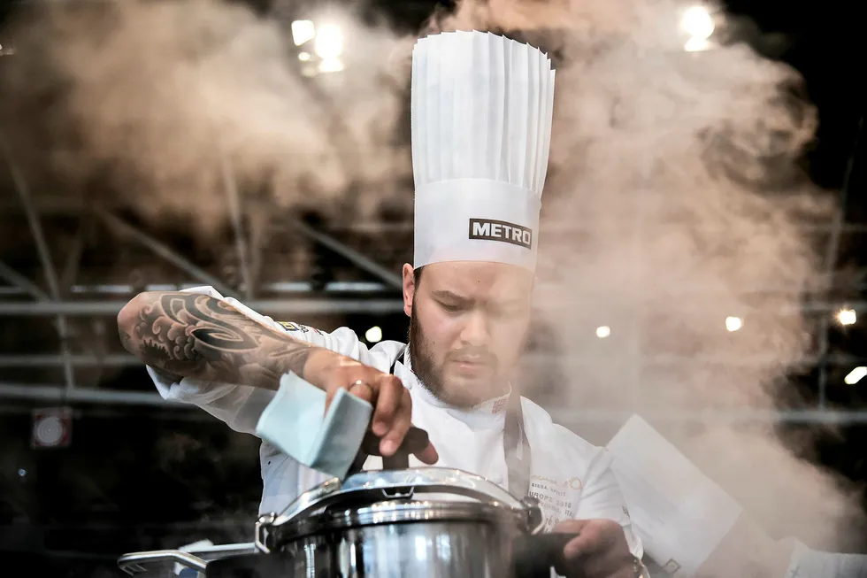 Christian Andre Pettersen og hans team har vunnet kokkekonkurransen Bocuse d'Or Europe 2018 International. Foto: MARCO BERTORELLO/AFP/NTB Scanpix