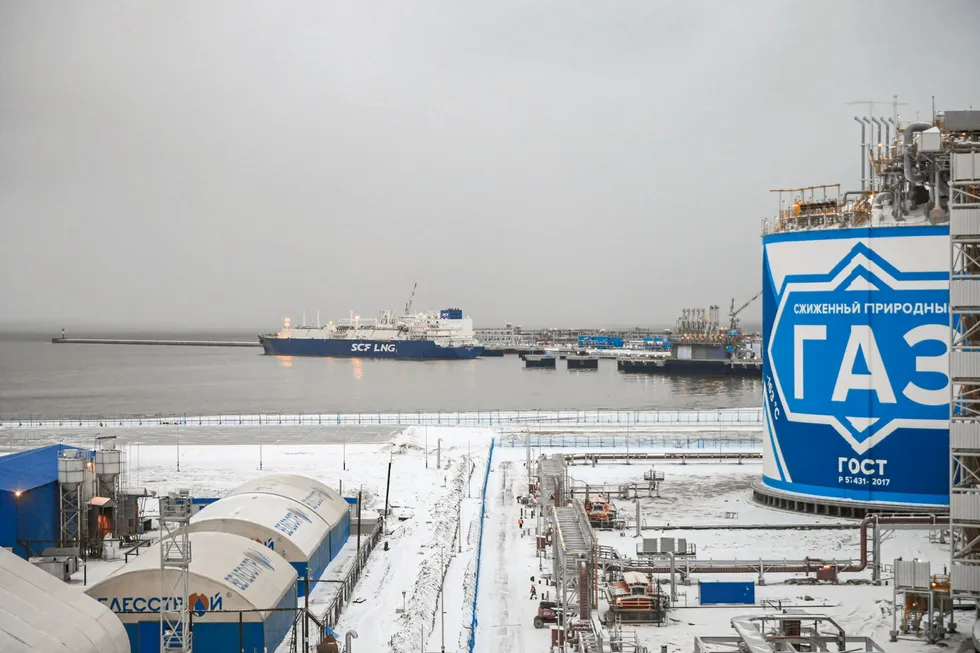 Cleaner operations: a carrier loading liquefied natural gas at a jetty near the Novatek-led Yamal LNG plant in the port of Sabetta in Russia