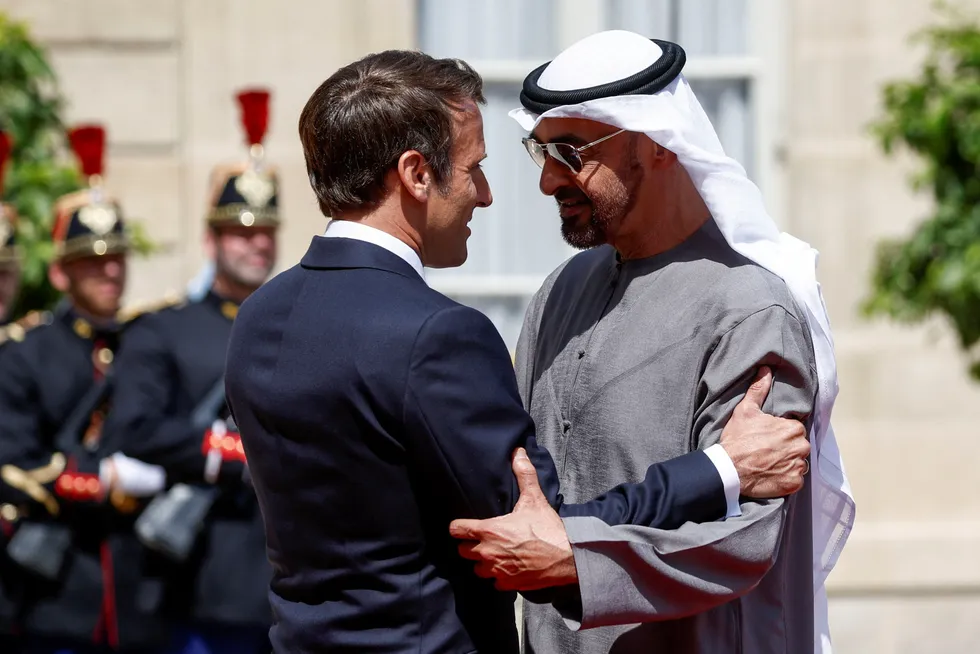 Energy deal: French President Emmanuel Macron welcomes UAE President Sheikh Mohammed bin Zayed al-Nahyan in Paris, France