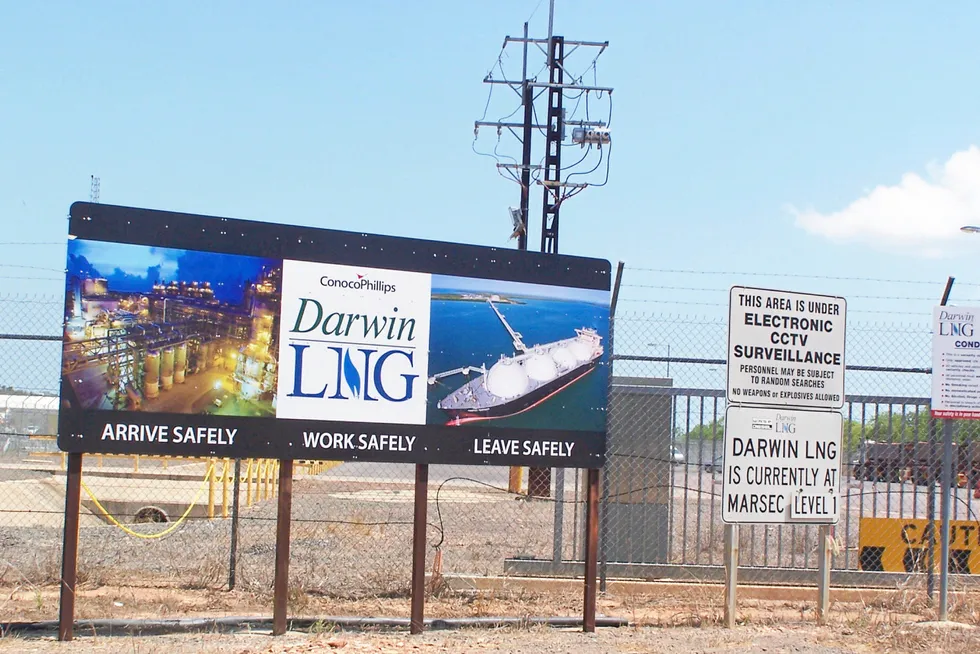 Entrance: to the Darwin LNG facility in northern Australia.