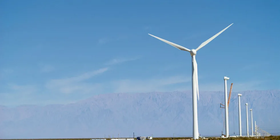 Construction of the Arauco wind farm in La Rioja province, Argentina.