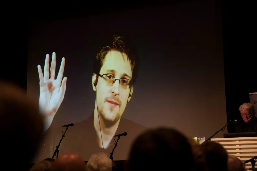 Edward Snowden på link fra Moskva i Litteraturhuset, Oslo. Foto: Roald, Berit
