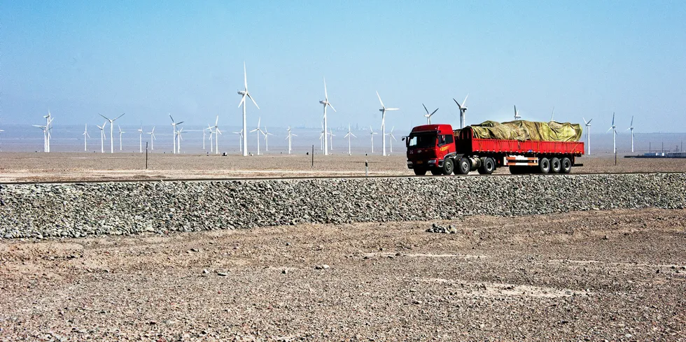 Wind turbines in the Gobi Desert, China.