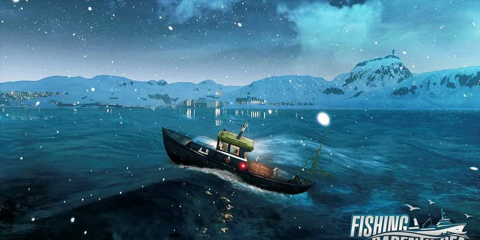 VIRTUELL FISKING: Dataspillet «Fishing: Barents Sea» tar deg med på både sjark og tråler i Barentshavet.Foto: Misc Games