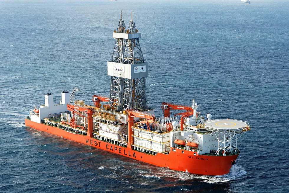 Under the spotlight: the then-newbuild ultra-deepwater drillship West Capella undergoing seatrials in 2008