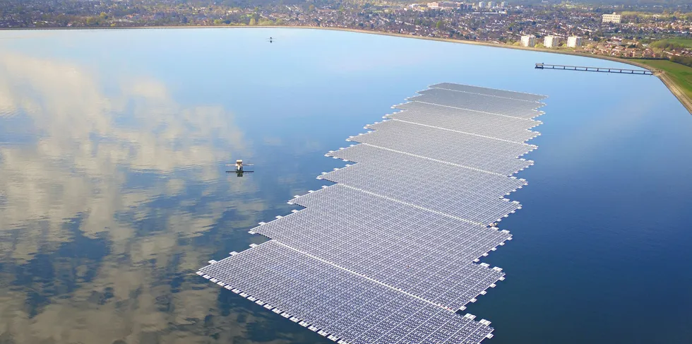 The LightSource BP array on the reservoir before it was damaged by fire.