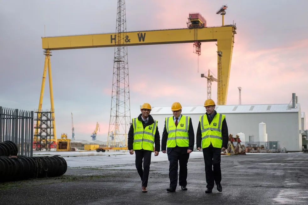 FPSO work: UK Prime Minister Rishi Sunak (left) visiting the Harland & Wolff shipyard in late 2022.