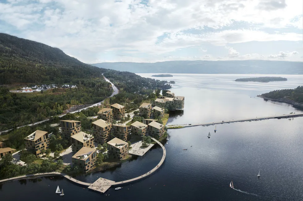 Slik ser Sundvolden Hotel-eier Tord Moe Laeskogen for seg fjordbyen ved Tyrifjorden med 200 boliger og et spa- og velværehotell med 200 rom.