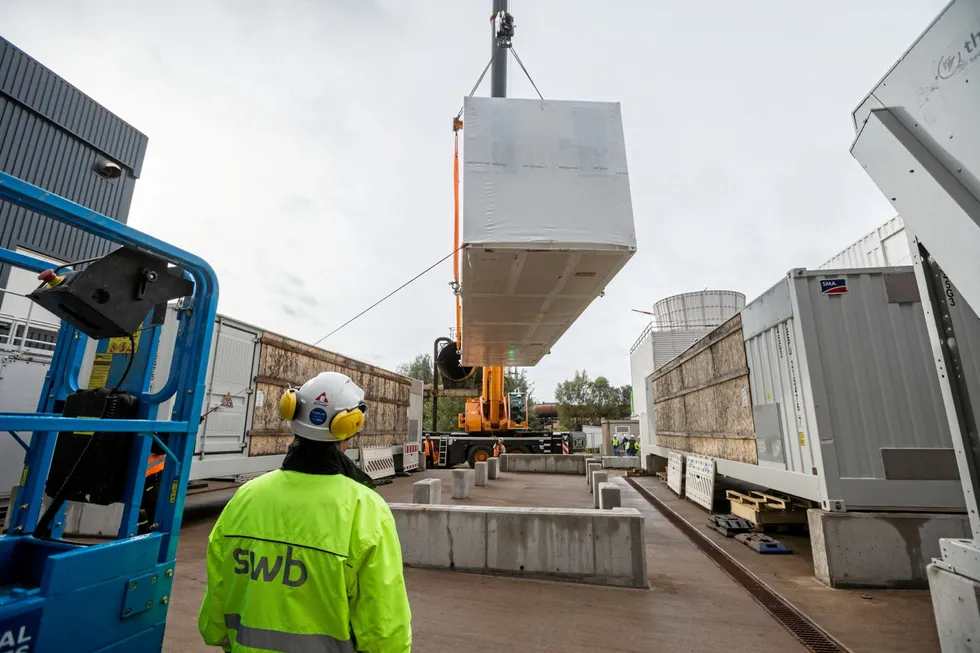 An electrolyser delivered to the site in Bremen.