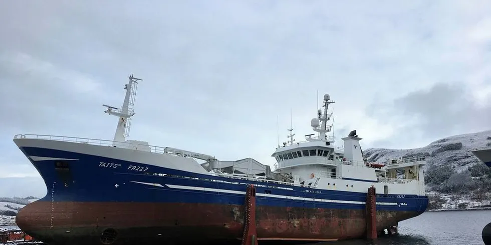 SKOTTE: Olsen Gruppens selskap Ryggefjord har kjøpt skotske «Taits II» som nå heter «Steinsund». Båten skal erstatte fisket med «Nordervon». Foto: ATLANTIC SHIPPING