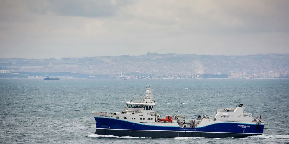 «Inter Caledonia» er på vei til Skottland, hvor fartøyet skal døpes. Foto: Intership AS