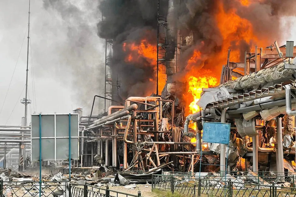 Out of control: fire raging on at a condensate processing train at a Gazprom-operated processing facility in Russia's Yamal-Nenets region