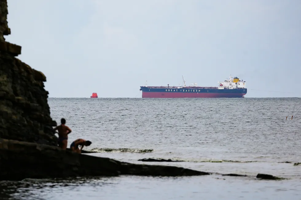 At sea: the oil tanker Minerva Symphony sailing with a cargo of Russian crude near the Black Sea port of Novorossiysk.