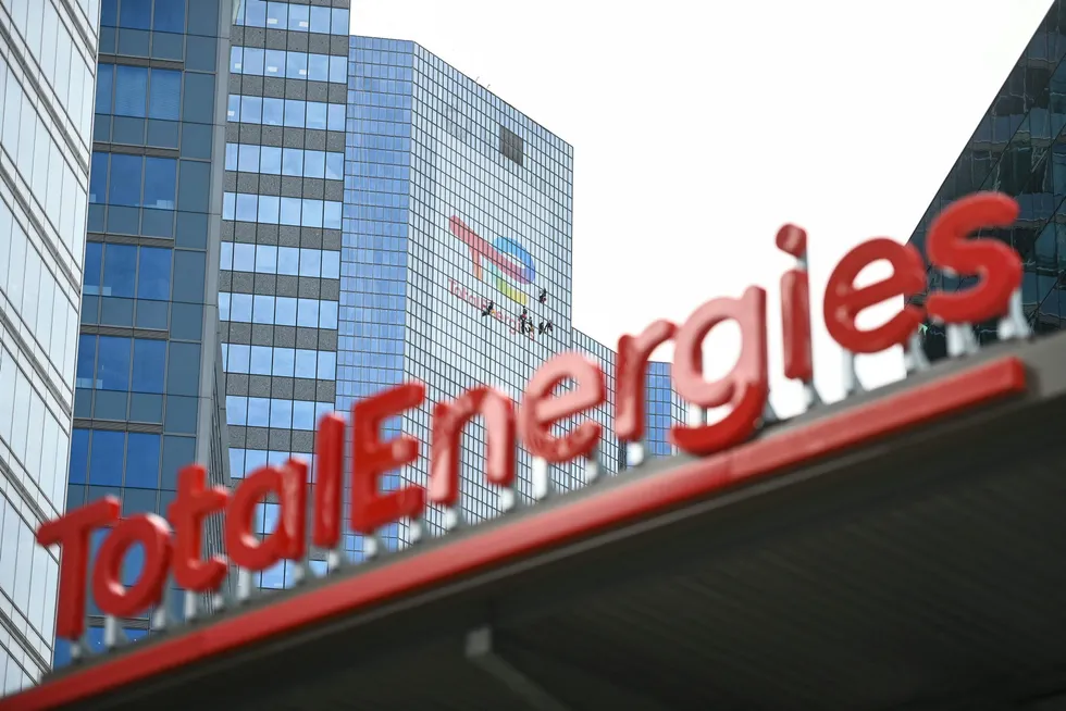 On stream: TotalEnergies' logo at a charging station in La Defense in Paris, France