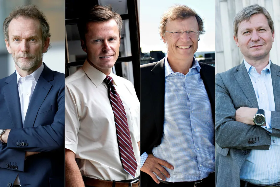 Fra venstre: Harald Magnus Andreassen, Ove Gusevik, Peter Hermanrud og Pål Ringholm forlater Swedbank. Foto: Elin Høyland/Fartein Rudjord/Kjersti Hegna
