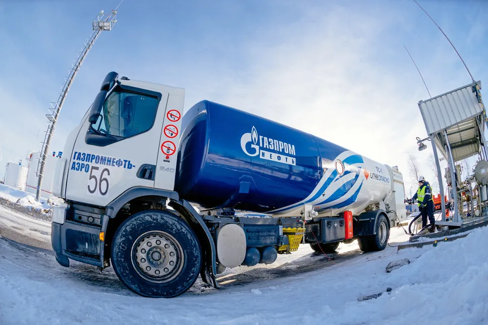 Moving up: a jet fuel tanker operated by Russian oil producer Gazprom Neft