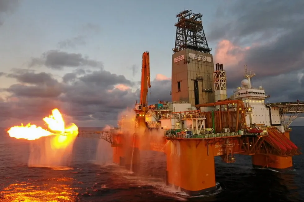 Rich gas potential: Flaring during a drill stem test on Total's Luiperd-1X well off South Africa, which was drilled by Odfjell Drilling's semi-submersible rig Deepsea Stavanger.