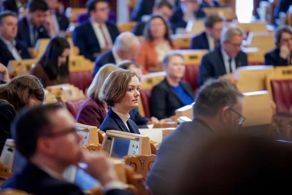 Kulturminister Anette Trettebergstuen (Ap) i Stortinget under fremleggelsen av statsbudsjettet.