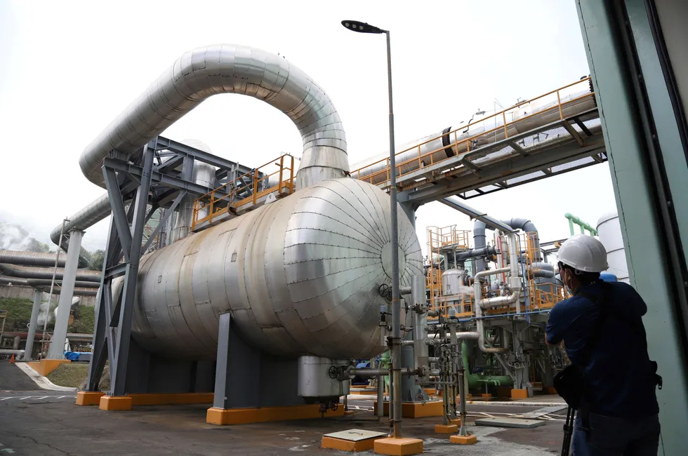 The cooling systems at El Salvador’s La Geo geothermal power plant.