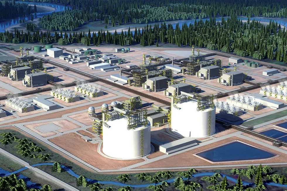 Artist's impression of proposed LNG Canada site in British Columbia. Downloaded from LNG Canada website April 2018. Image: LNG CANADA