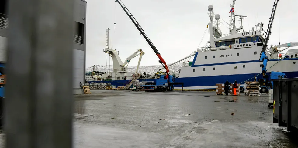 Den russiske tråleren «Taurus» til havn ved Tromsøterminalen i Tromsø 11. mars i år.