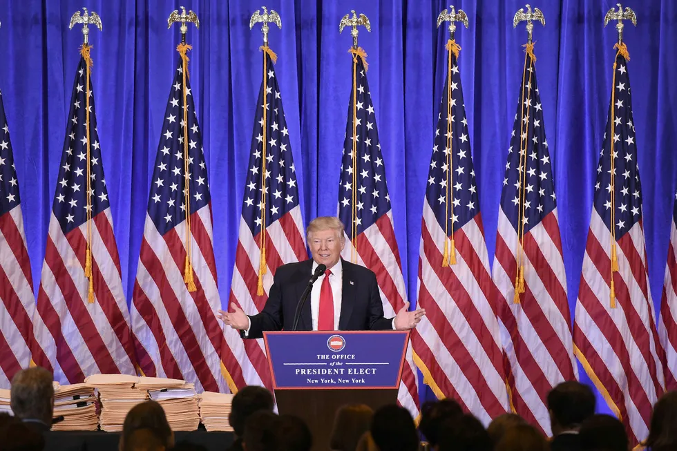 USAs påtroppende president Donald Trump under en pressekonferanse i forrige uke. Foto: DON EMMERT / AFP PHOTO / NTB Scanpix
