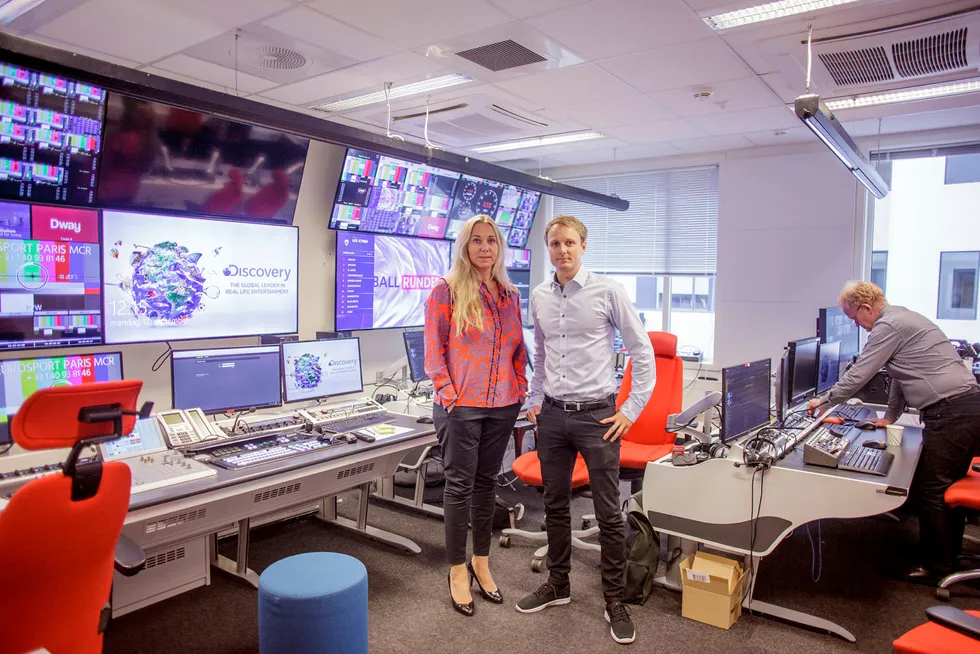 Administrerende direktør Discovery Networks Norway, Tine Austvoll Jensen og Espen Skoland, Nordisk kommunikasjonsdirektør i Discovery Networks.