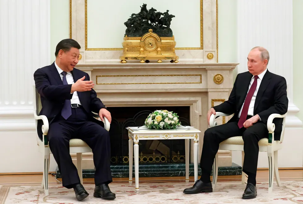 Heads of state: Chinese President Xi Jinping (left) meets Russian President Vladimir Putin at the Kremlin in Moscow, Russia.