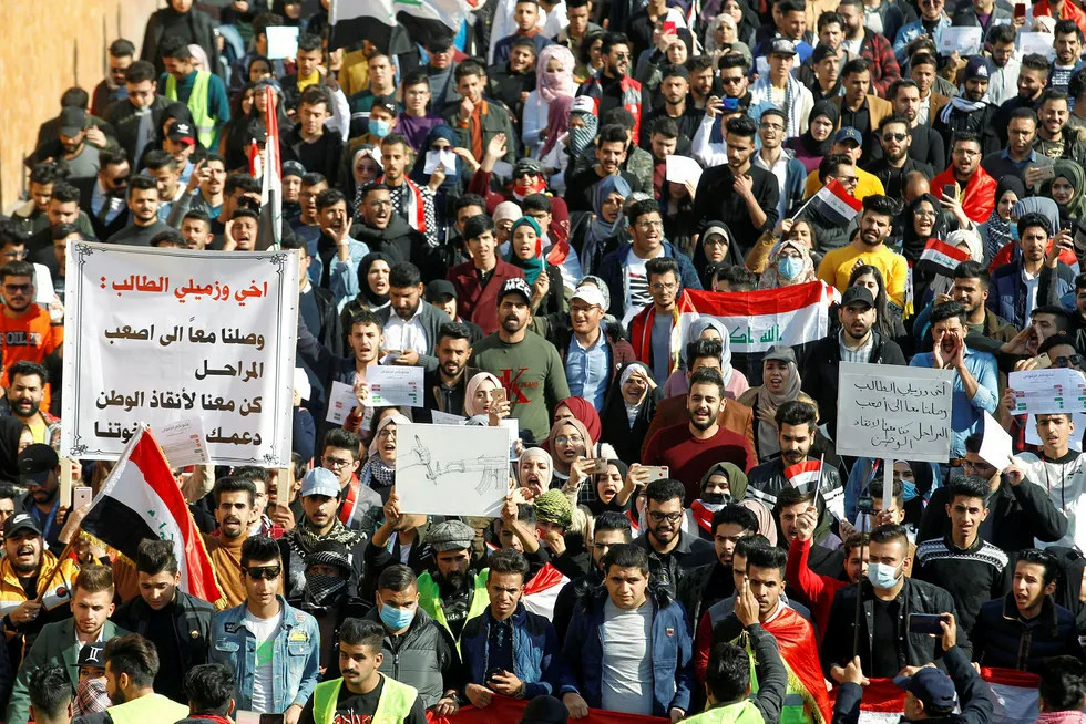 Demonstrations: Iraqi University students gather during ongoing anti-government protests in Baghdad