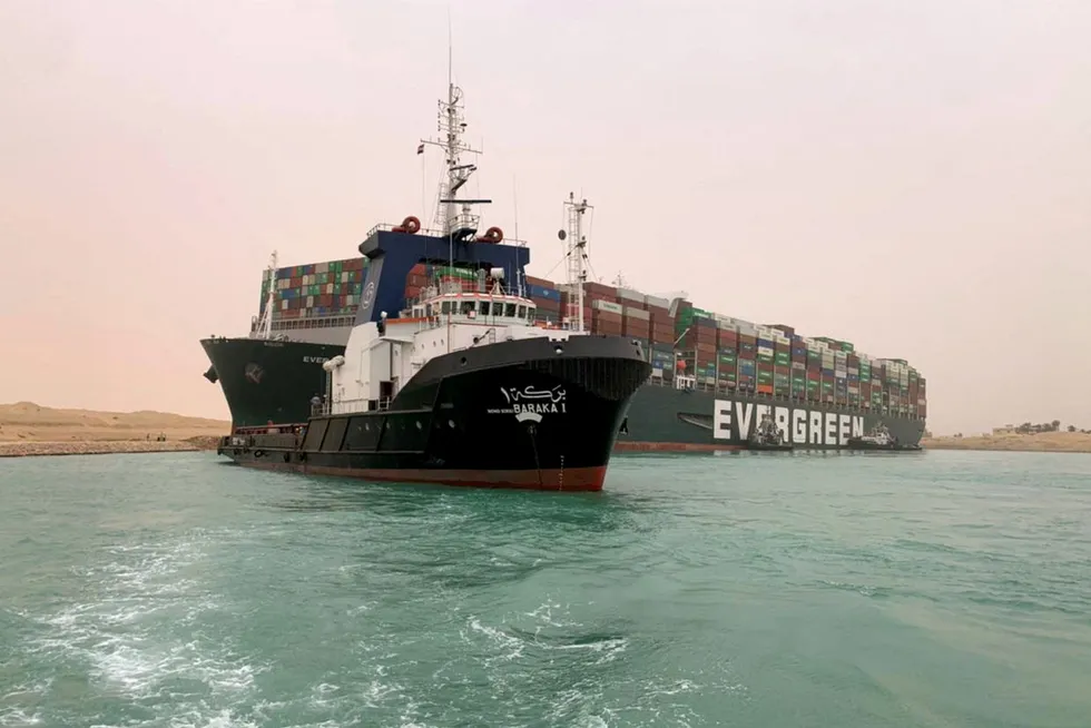 Blockage: the Ever Given, a 400-metre long and 59-metre wide container vessel, lodged sideways and impeding traffic across Egypt's Suez Canal on 24 March