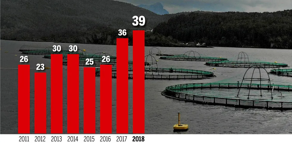 Statistikken fra Sintef Ocean viser en sterk økning i antall alvorlige ulykker i havbruk.