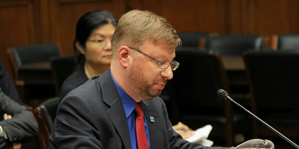 Greg Scarlatoiu, executive director of the Committee for Human Rights in North Korea, was one of the witnesses at a Congressional hearing looking at forced labor for seafood processed in China that is potentially imported into the United States. Pictured above: Scarlatoiu testifying in 2015.