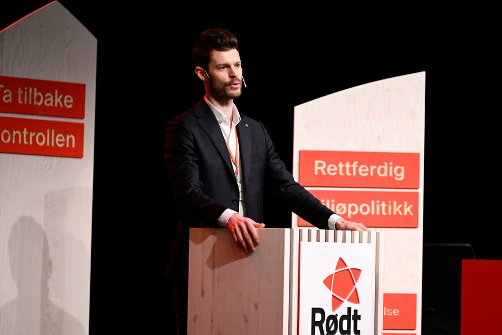 Partileder Bjørnar Moxnes på Rødt sitt landsmøte i Stavanger forrige uke.