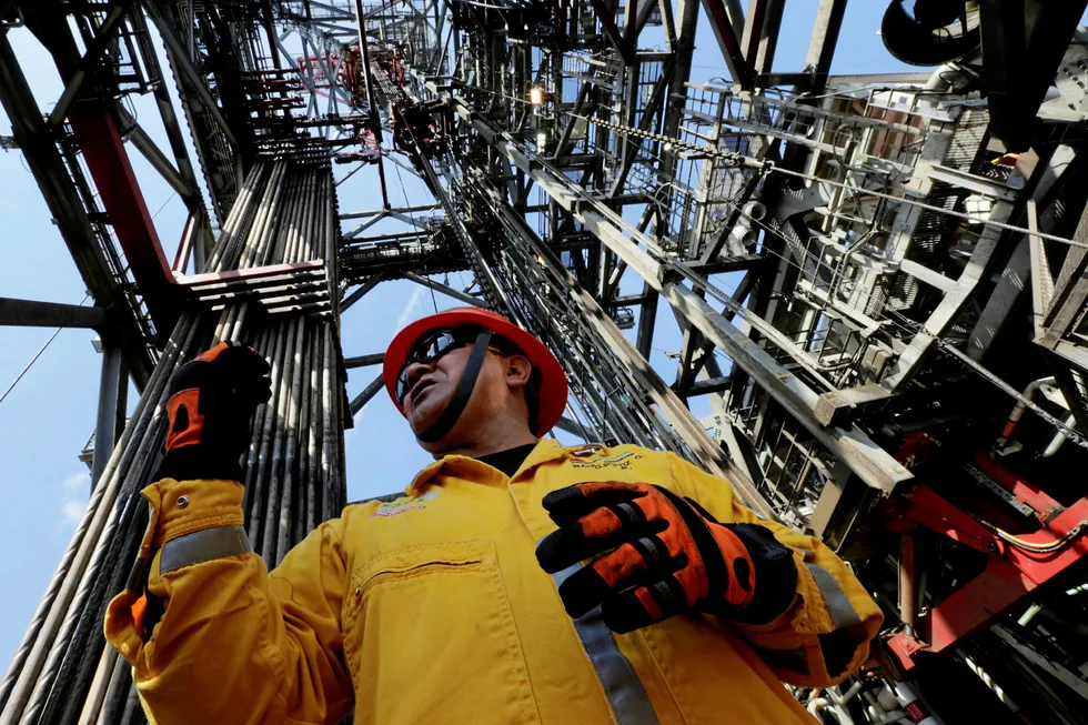 On the drillfloor: a worker on a deep-water oil platform off Mexico