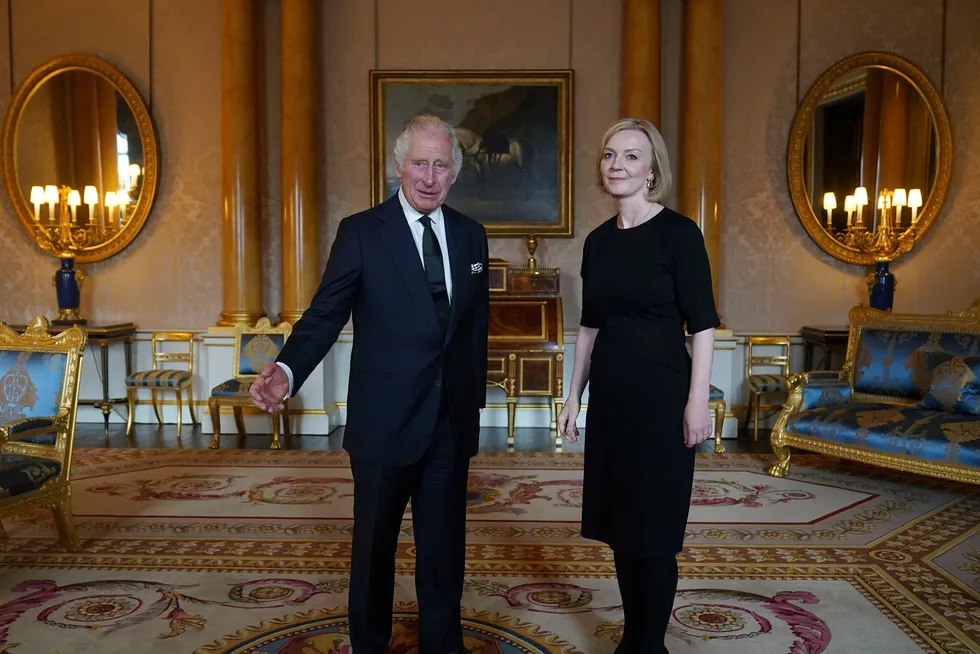 Royal appointment: The UK’s King Charles III during his first audience with Prime Minister Liz Truss at Buckingham Palace.