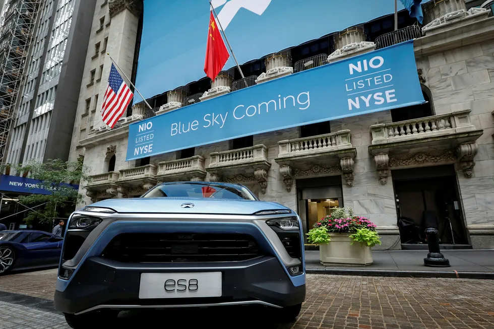 El-suven ES8 fra den kinesiske elbilprodusenten Nio, her da selskapet ble notert på Wall Street 12. september i år.