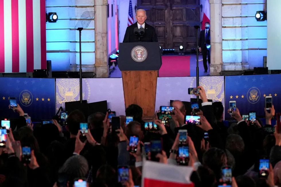 President Joe Biden langer ut mot Vladimir Putin i sin tale i Polen sist lørdag.