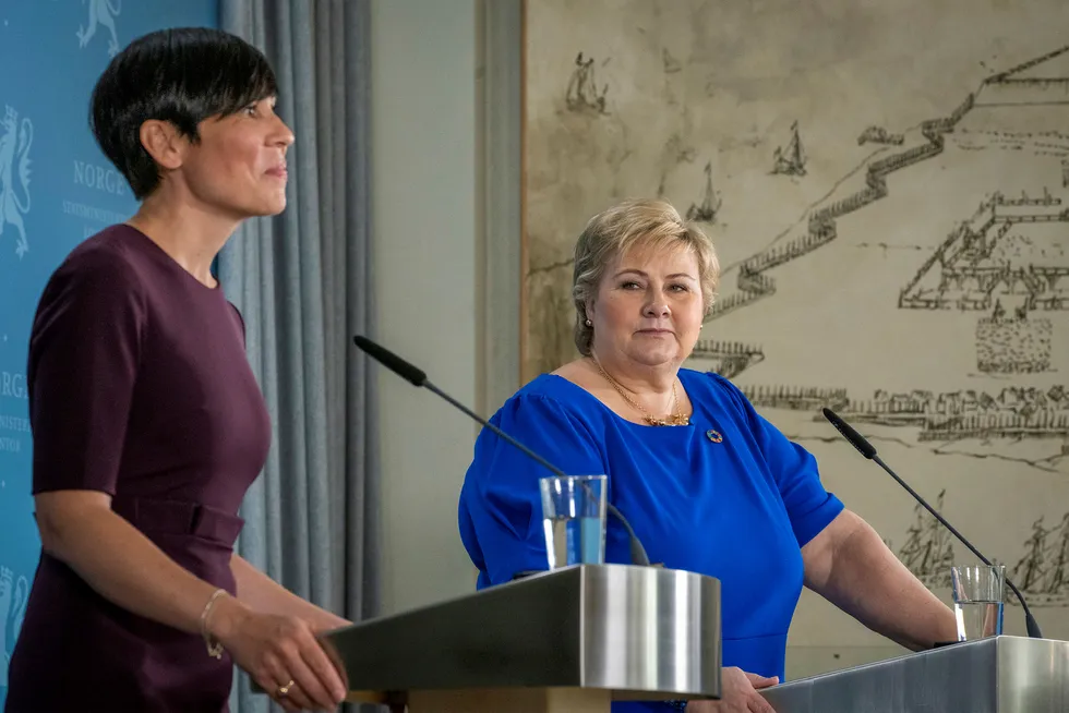 Sikkerhetsrådet er utenrikspolitikkens mesterliga, skriver statsminister Erna Solberg (til høyre). Her sammen med utenriksminister Ine Eriksen Søreide under pressekonferansen etter at valget ble avgjort i juni.