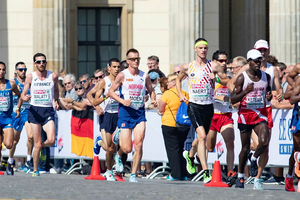 Sondre Nordstad Moen hadde en stund Europas raskeste tid på maraton. Her er han i aksjon under fjorårets friidretts-EM i Berlin.
