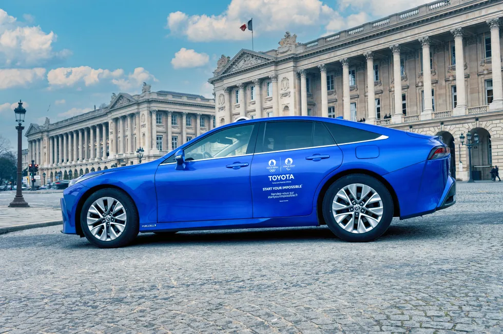 Toyota's hydrogen-powered fuel-cell car, the Mirai, pictured in Paris.