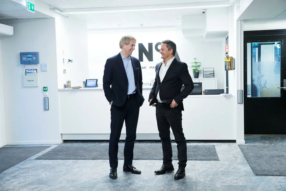 Styreleder Eivind Roald (til høyre) og konsernsjef Thomas Høgebøl i kommunikasjonskonsernet North Alliance skal satse kraftig internasjonalt.