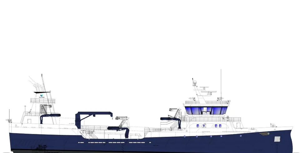 Illustrasjon av ny brønnbåt til Sølvtrans. Illustrasjon: Aas Mek. Verksted