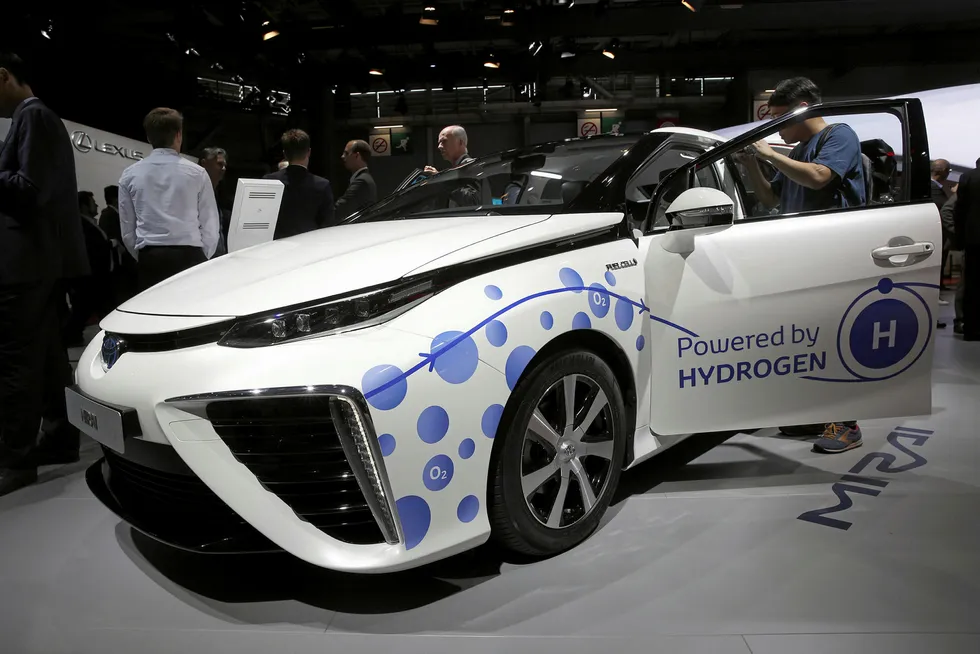 On show: the Toyota Mirai at an Paris Auto Show