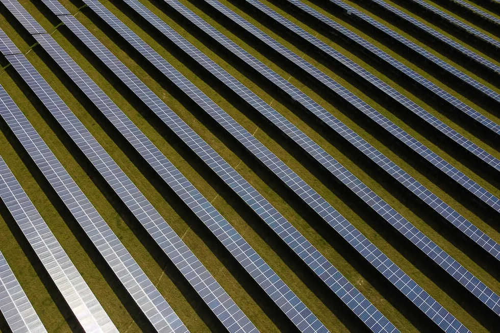 Renewable power: a field of solar panels is seen near Royston, UK