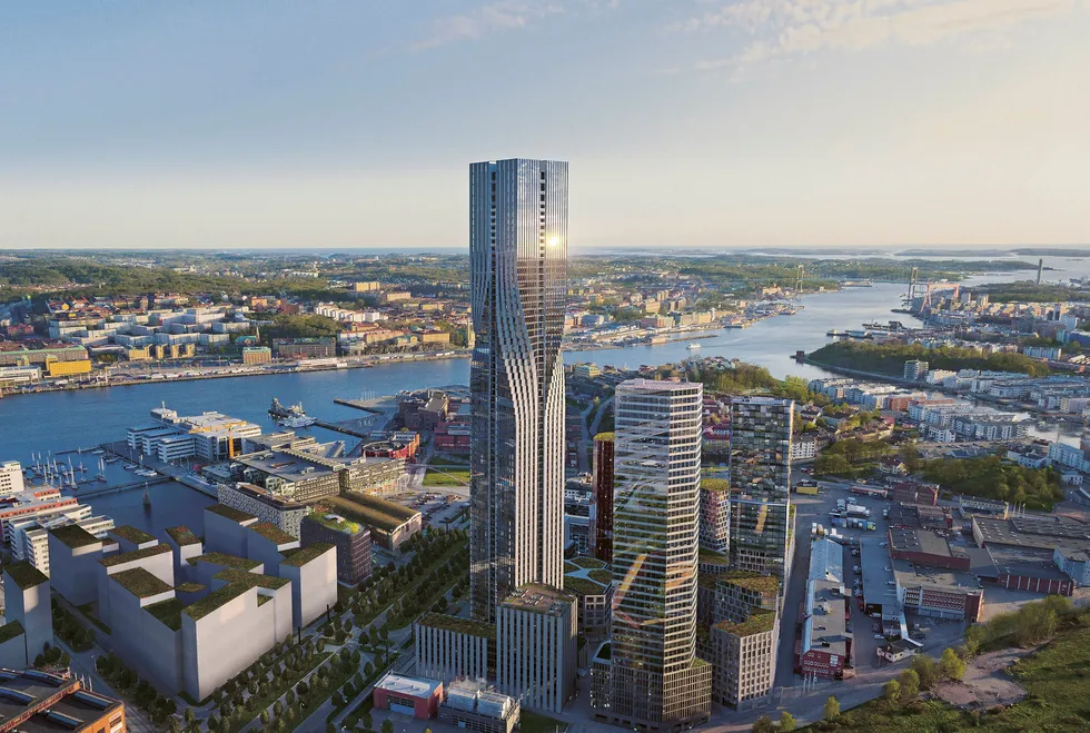 Illustrasjon av Karlatornet, som blir Nordens høyeste bygg når det skal stå ferdig i 2021. Foto: Nordic Choice Hotels