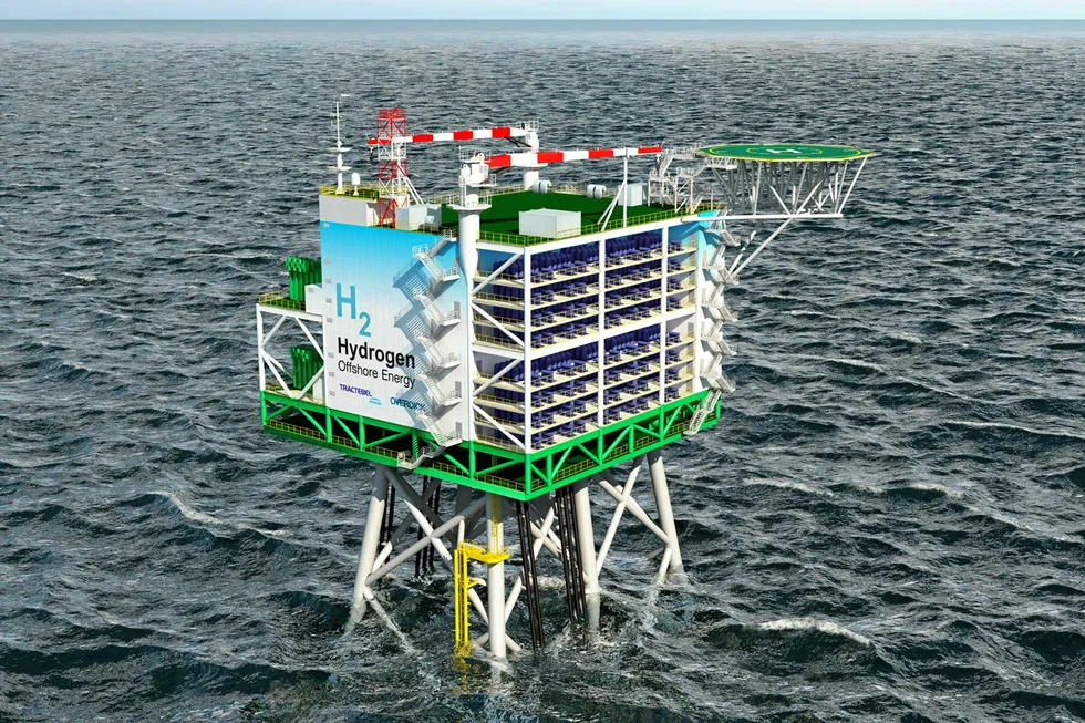 A rendering of an offshore hydrogen-production platform.