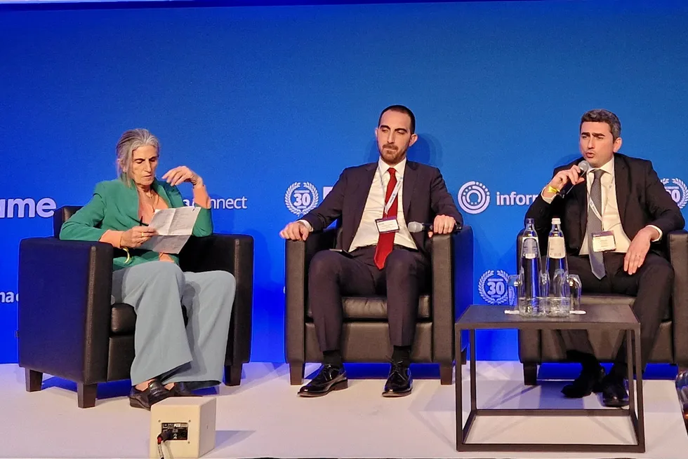 From left to right: Gina Energy independent consultant Gina Cohen, Botas head of natural gas and LNG purchasing and exports Yunus Emre, and Kibar Enerji operations director Serkan Er.