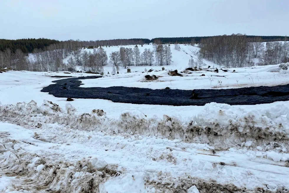 Aftermath: spilled oil seen near the village of Pavlovka in Bashkiria, Russia in April