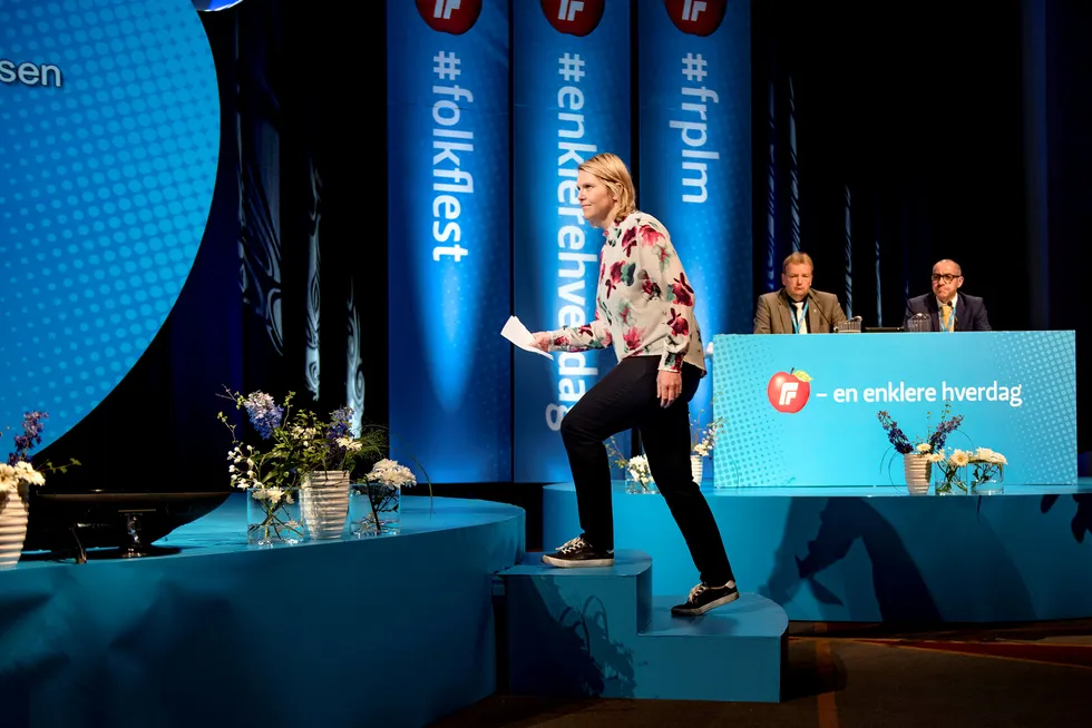 Sylvi Listhaug vil ikke at norske kvinner skal kunne få leie ut «livmoren sin» og oppfordrer Frp-landsmøtet til å si nei til surrogati. Foto: Fartein Rudjord